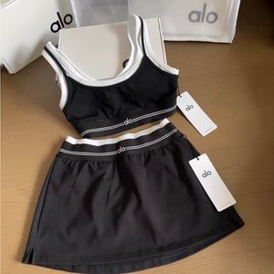 Alo Black and White Sports Bra and Skirt Set